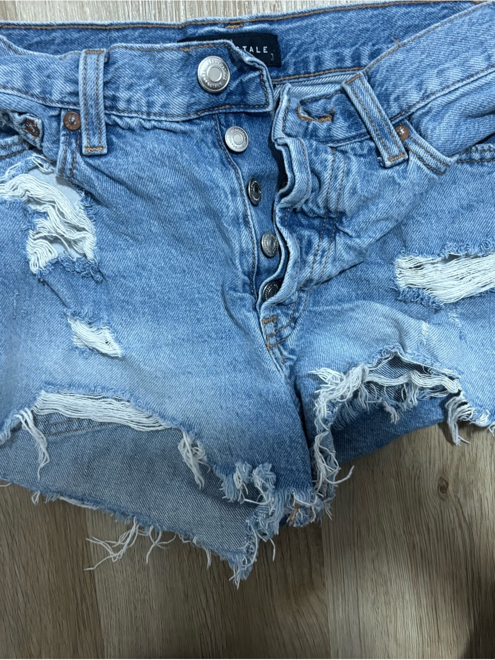 Light Blue Distressed Denim Shorts